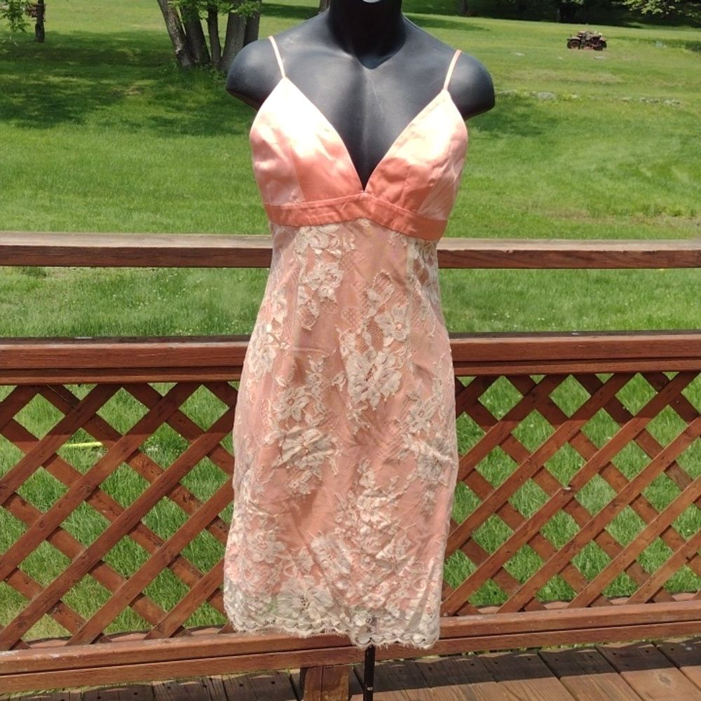 Wayf Maren Satin and Lace Sleeveless Peach Bodycon Dress Size Small